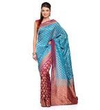 Dark Turquoise and Purple Silk Georgette Half Half Banarasi Saree