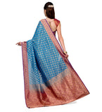 Dark Turquoise and Purple Silk Georgette Half Half Banarasi Saree