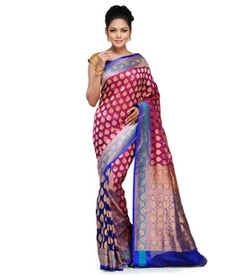 Purple & Navy Blue Silk Georgette Half Half Banarasi Saree