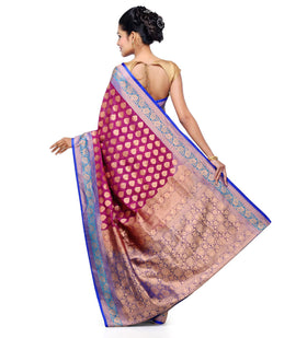 Purple & Navy Blue Silk Georgette Half Half Banarasi Saree