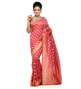 Hot Pink Silk Georgette Banarasi Saree