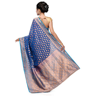 Navy Blue and Dark Turquoise Silk Georgette Half Half Banarasi Saree