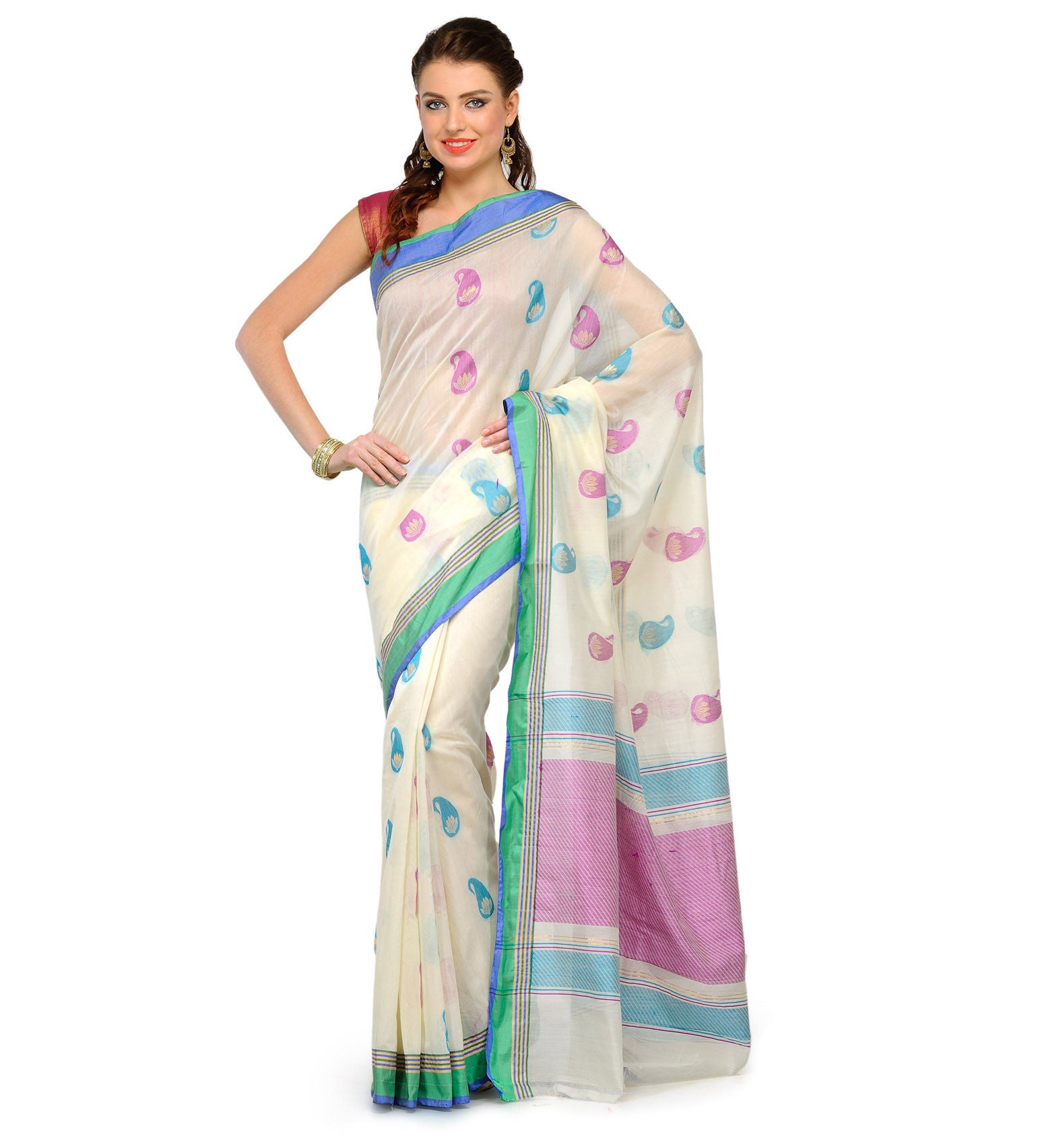 Cream Chanderi Cotton Banarasi Saree