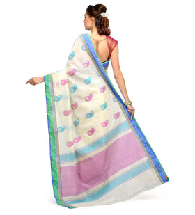 Cream Chanderi Cotton Banarasi Saree