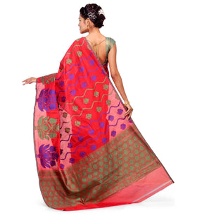 Maroon Chanderi Cotton Banarasi Saree