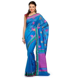 Dark Blue Chanderi Cotton Banarasi Saree