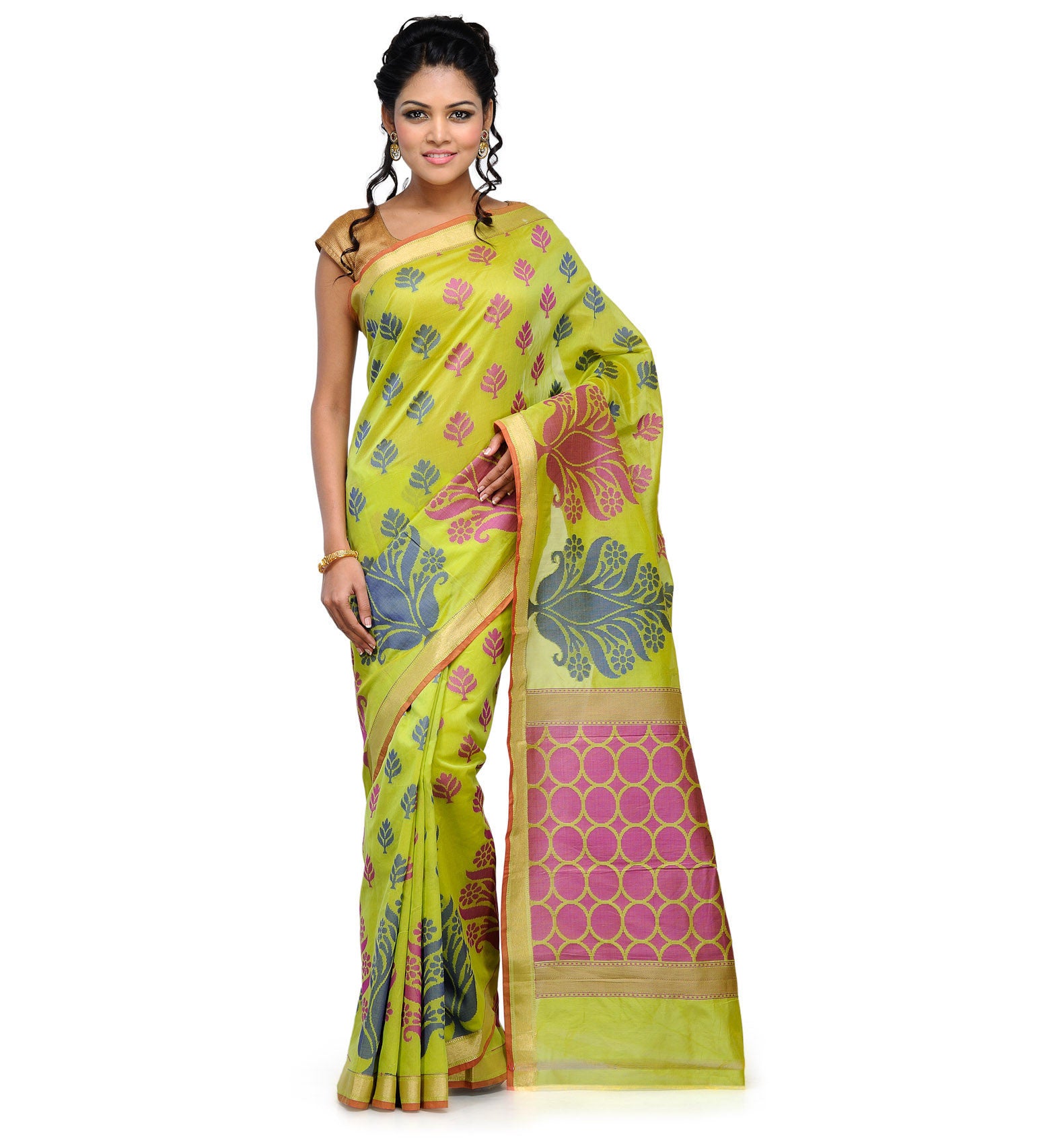 Green Chanderi Cotton Banarasi Saree