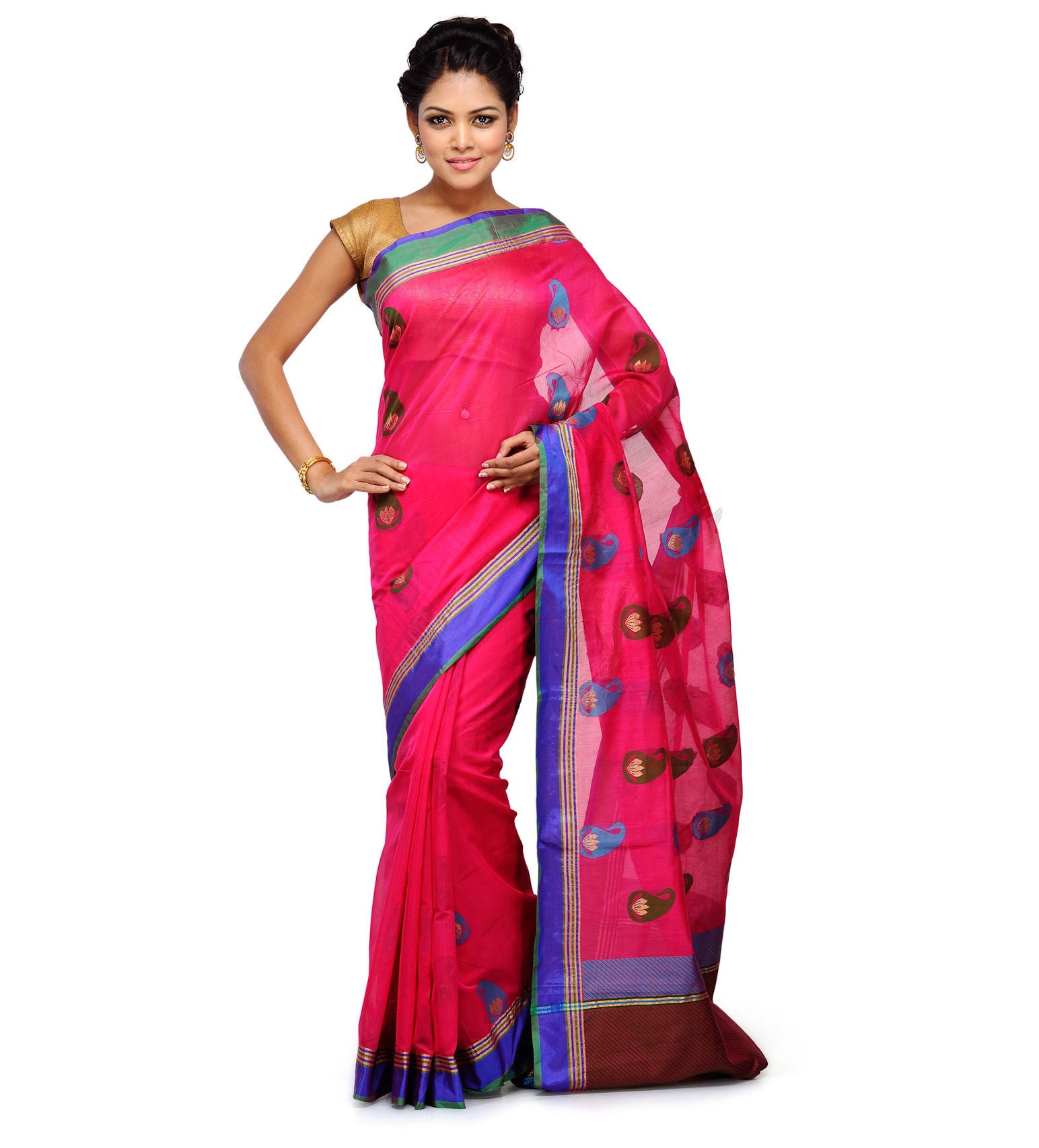 Magenta Chanderi Cotton Banarasi Saree