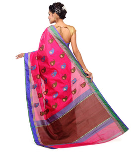 Magenta Chanderi Cotton Banarasi Saree