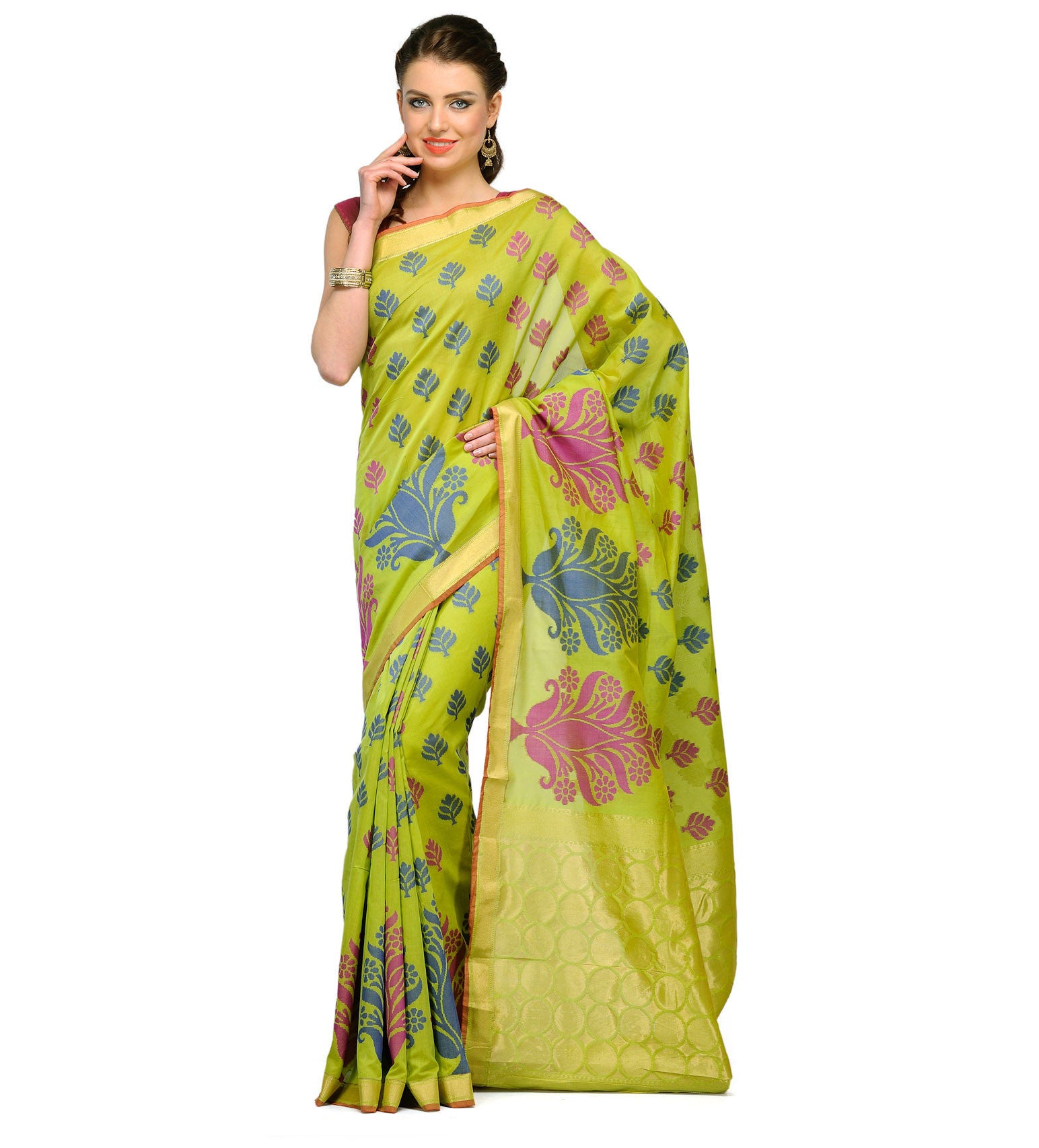 Green Chanderi Cotton Banarasi Saree