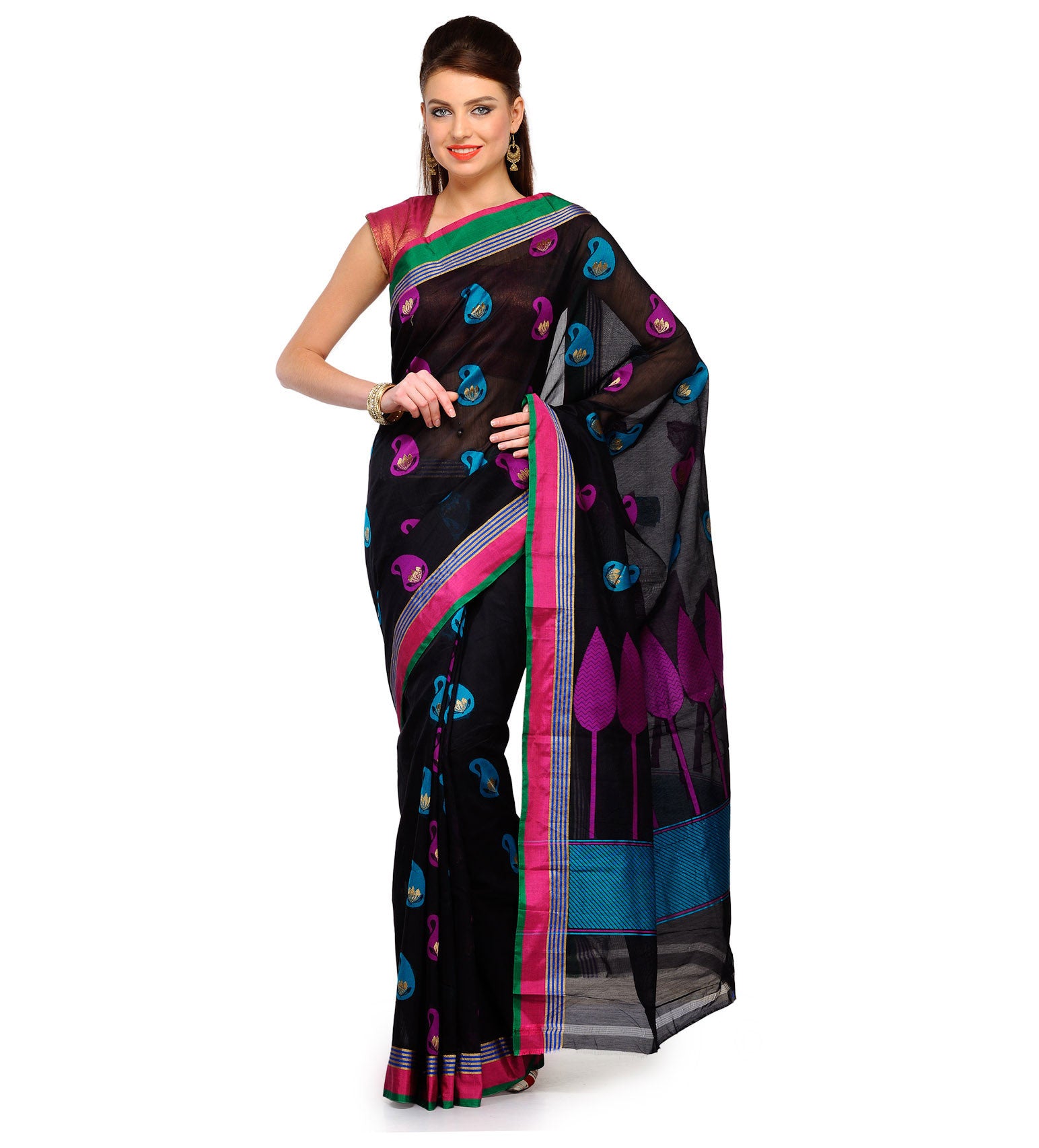 Black Chanderi Cotton Banarasi Saree