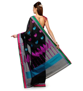 Black Chanderi Cotton Banarasi Saree