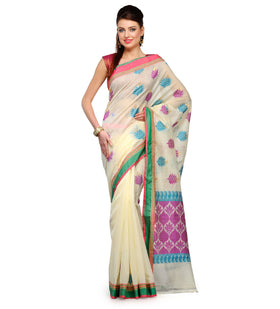 Cream Chanderi Cotton Banarasi Saree