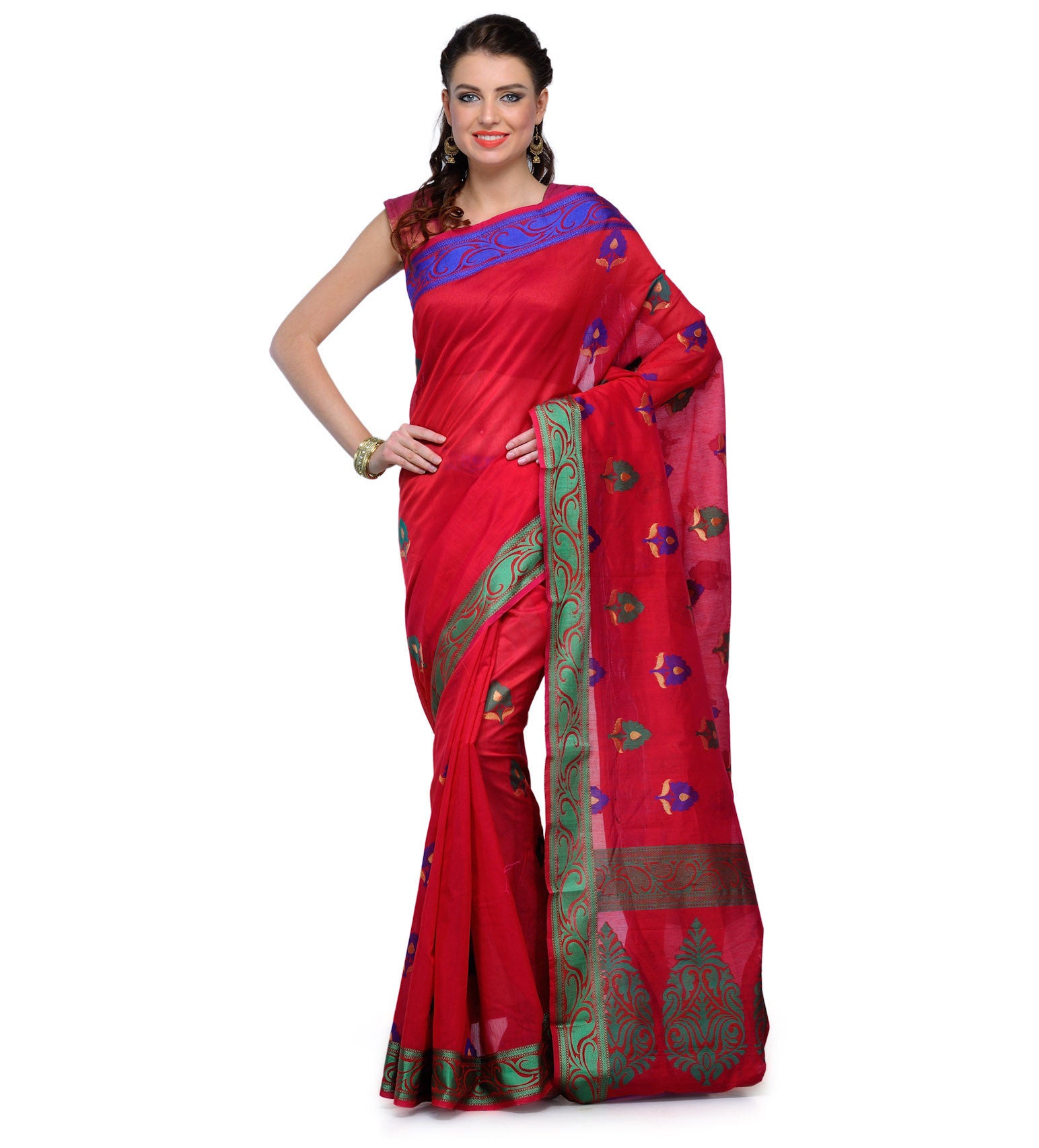 Maroon Chanderi Cotton Banarasi Saree