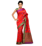 Red Chanderi Cotton Banarasi Saree