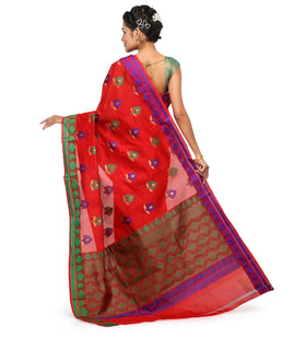 Red Chanderi Cotton Banarasi Saree