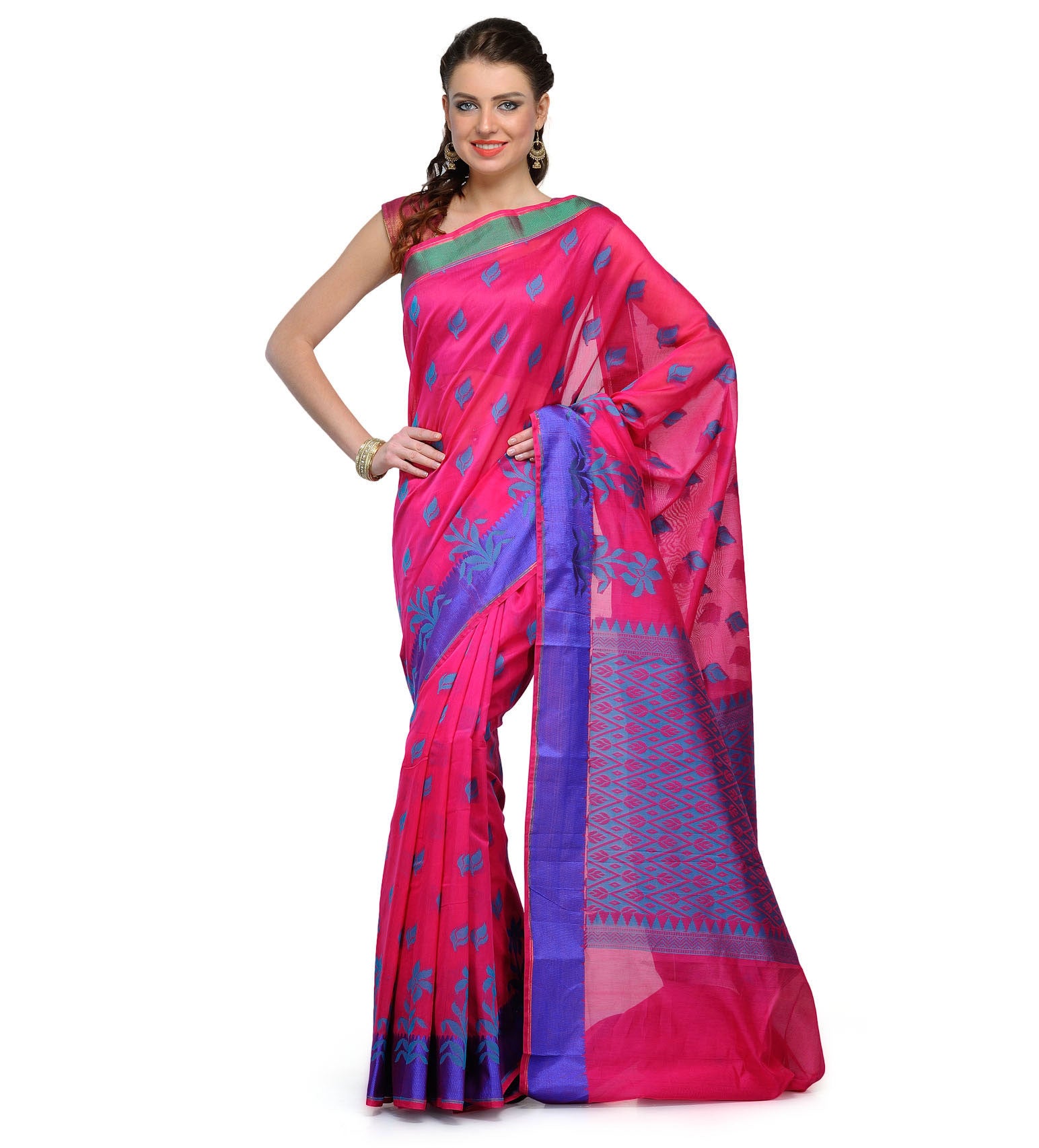 Magenta Chanderi Cotton Banarasi Saree