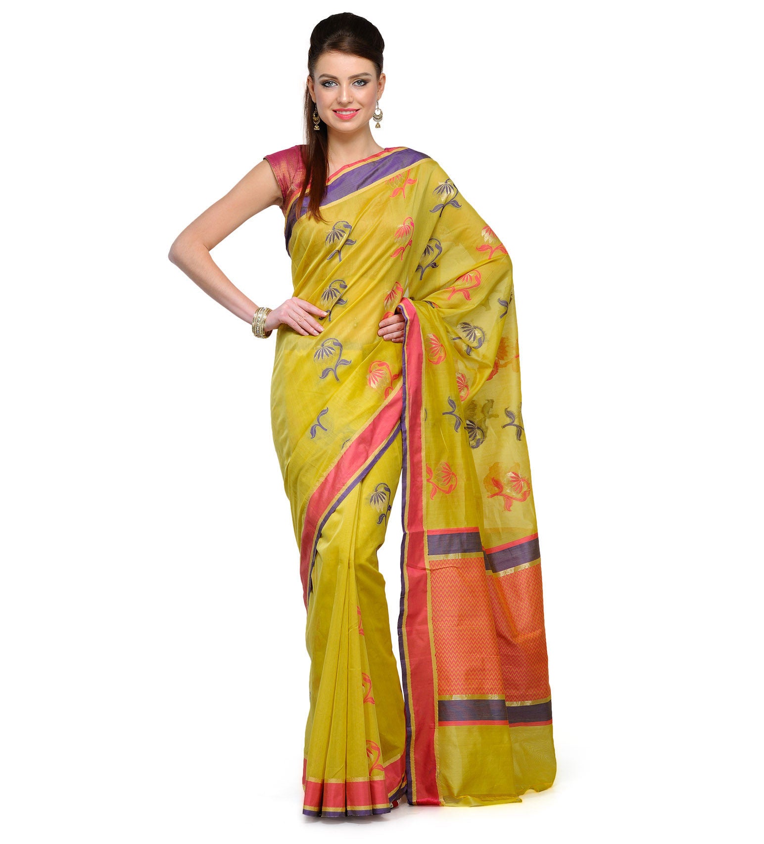 Mustard Chanderi Cotton Banarasi Saree