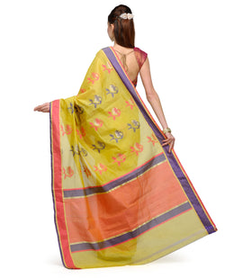 Mustard Chanderi Cotton Banarasi Saree