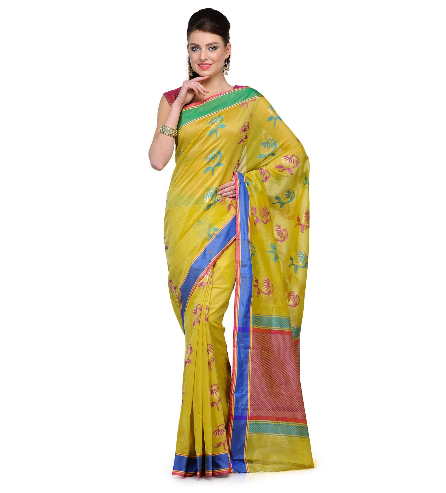 Mustard Chanderi Cotton Banarasi Saree