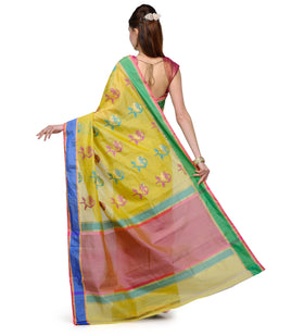 Mustard Chanderi Cotton Banarasi Saree