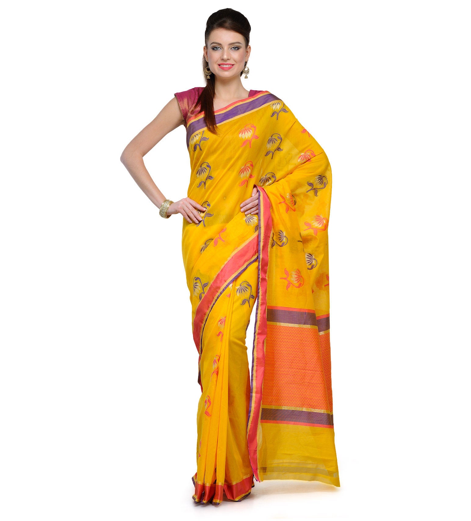 Golden Chanderi Cotton Banarasi Saree