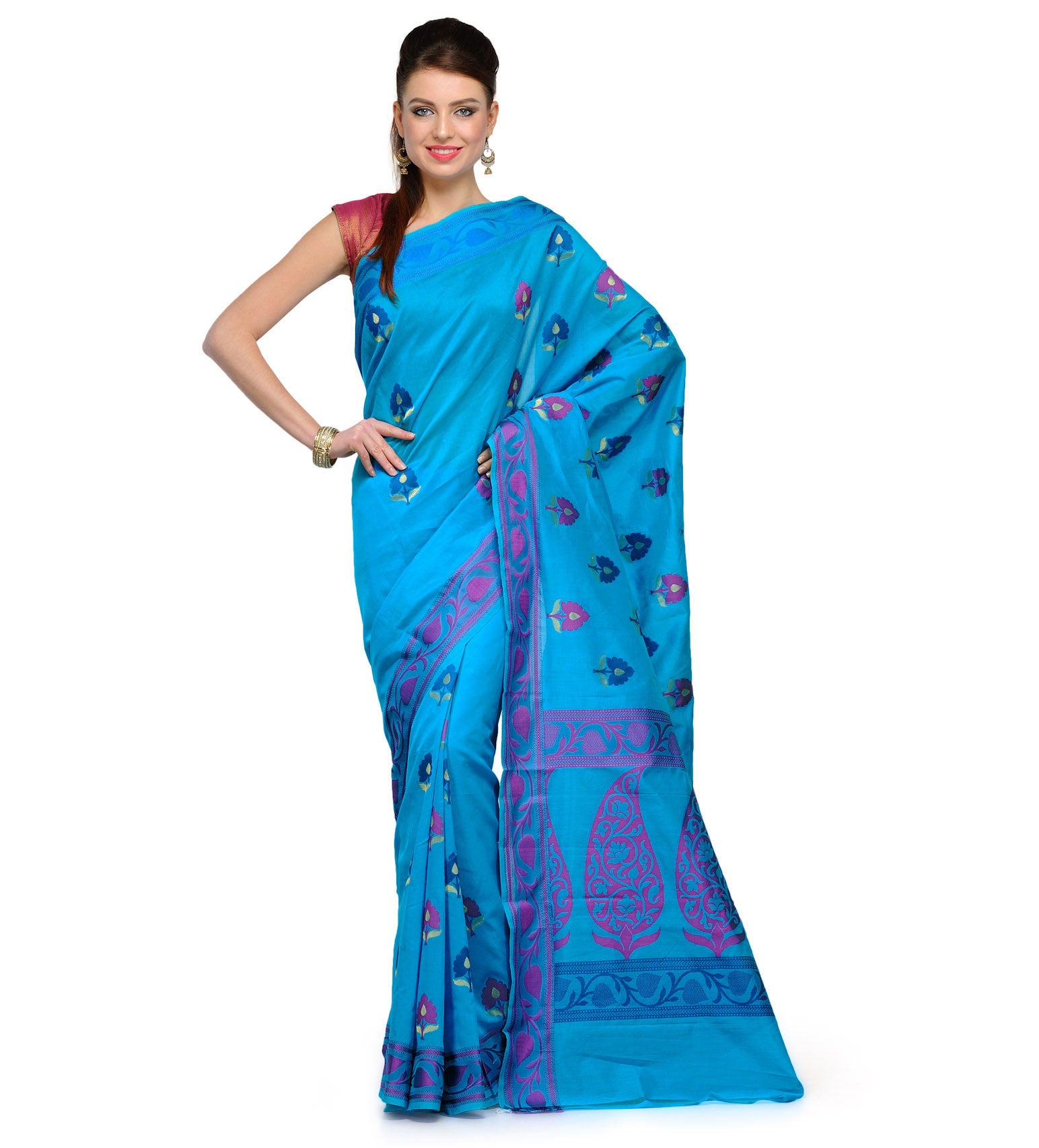 Dark Blue Chanderi Cotton Banarasi Saree