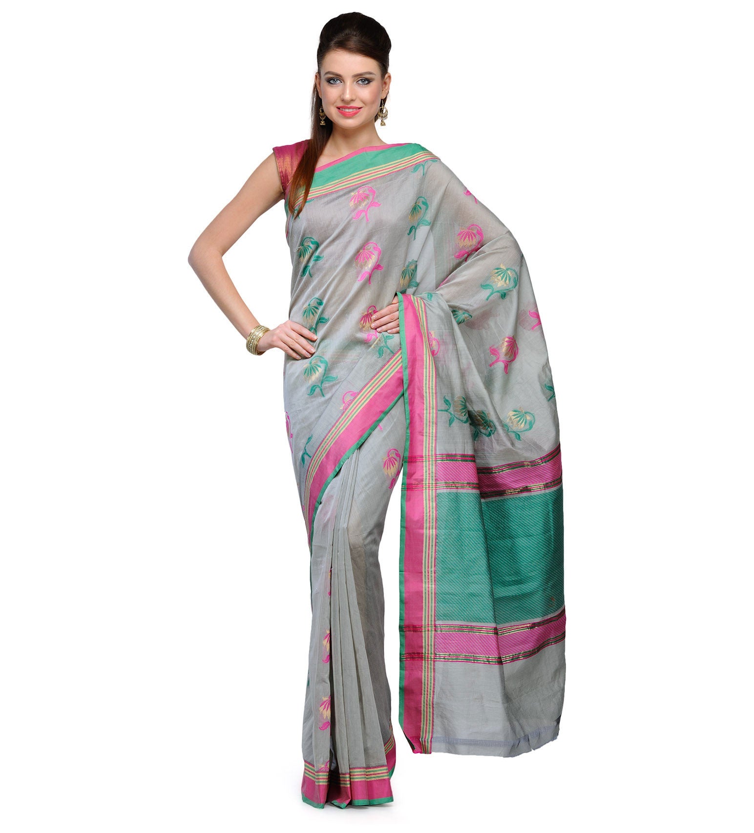 Sage Chanderi Cotton Banarasi Saree