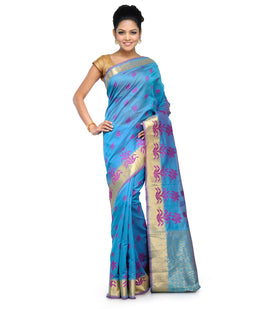 Dark Blue Chanderi Cotton Banarasi Saree