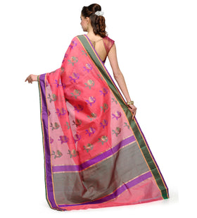 Hot Pink Chanderi Cotton Banarasi Saree