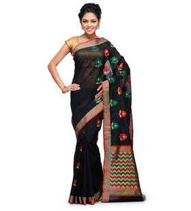 Black Chanderi Cotton Banarasi Saree