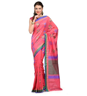 Hot Pink Chanderi Cotton Banarasi Saree