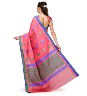 Hot Pink Chanderi Cotton Banarasi Saree