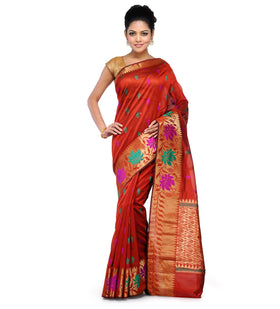 Maroon Chanderi Cotton Banarasi Saree