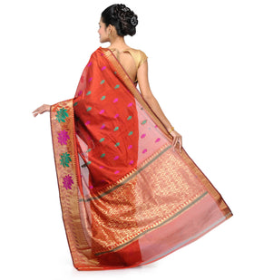 Maroon Chanderi Cotton Banarasi Saree