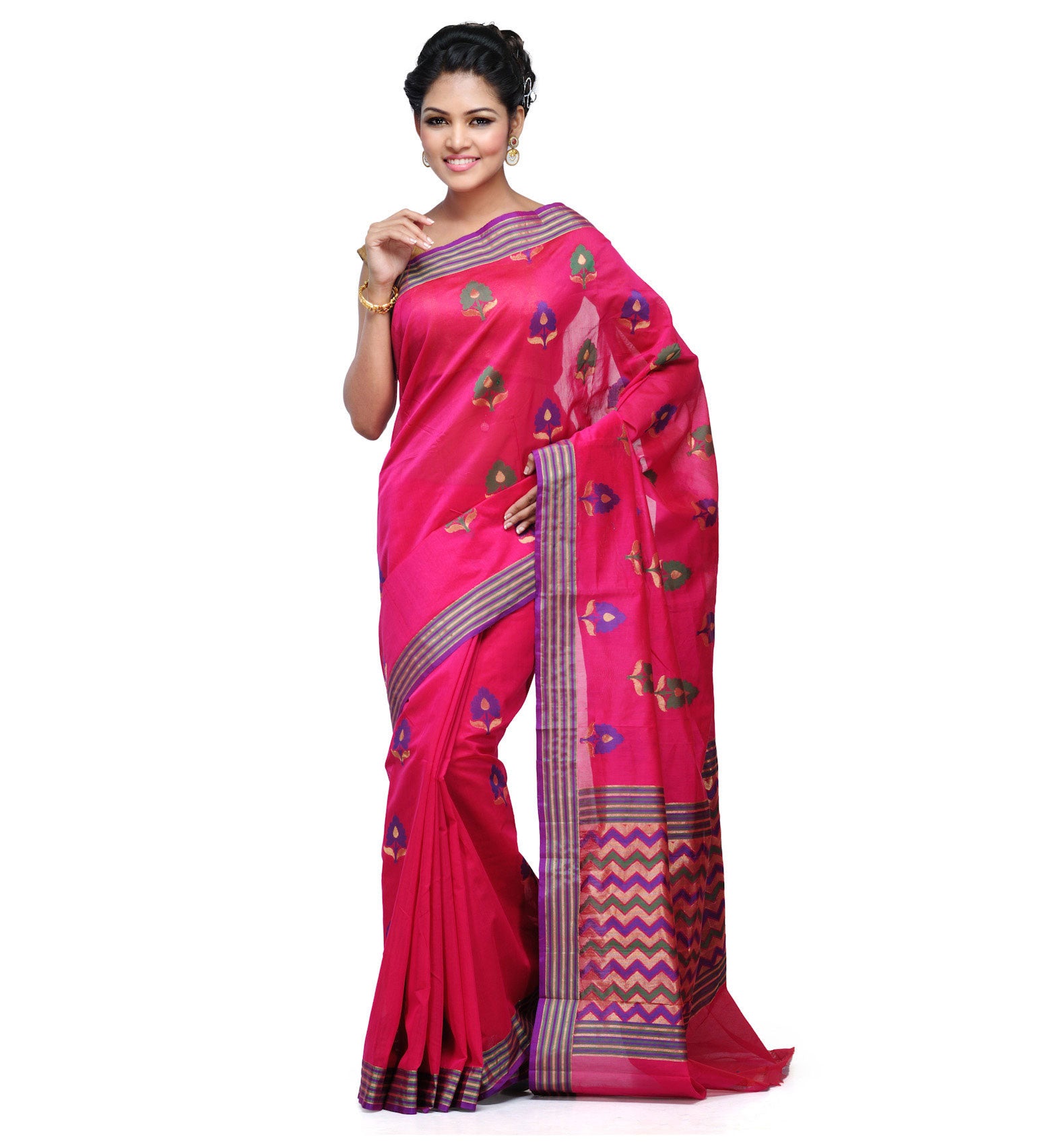 Magenta Chanderi Cotton Banarasi Saree