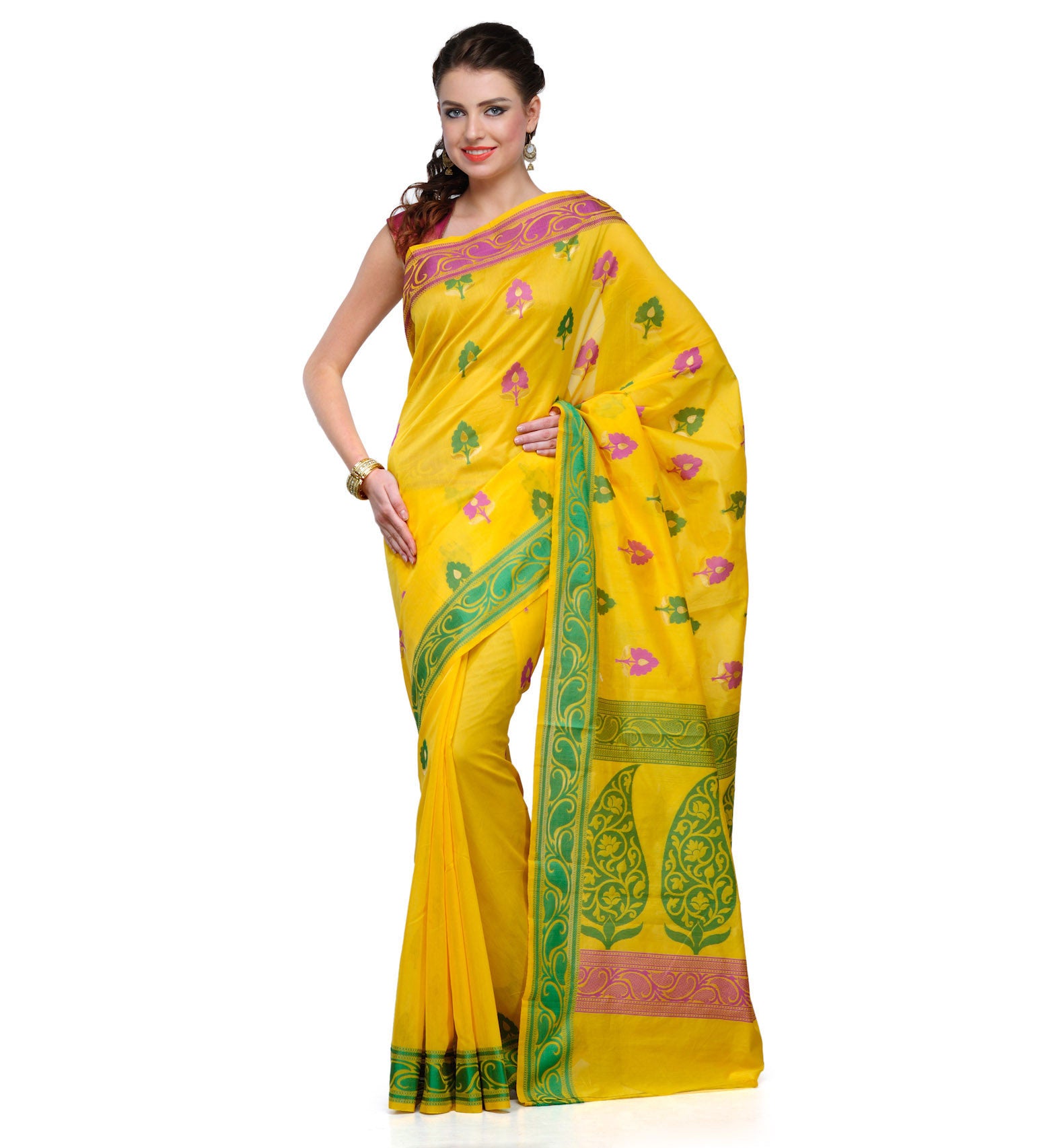 Golden Chanderi Cotton Banarasi Saree