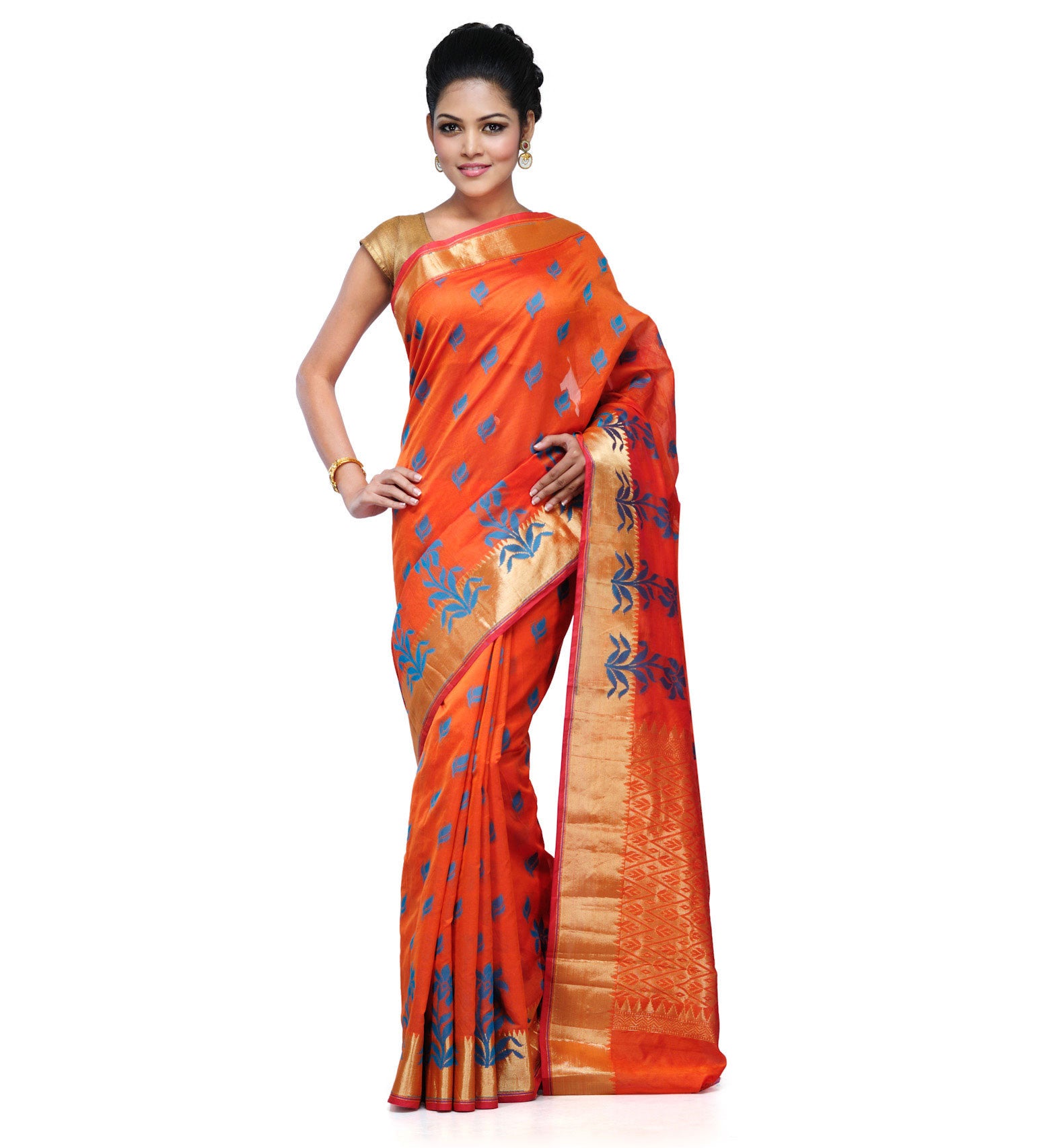 Rust Chanderi Cotton Banarasi Saree