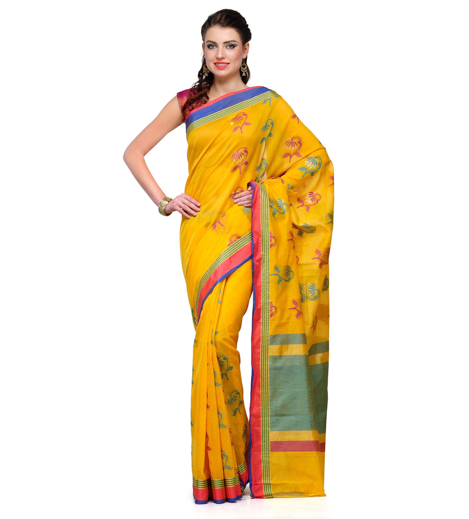 Golden Chanderi Cotton Banarasi Saree