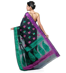 Black Chanderi Cotton Banarasi Saree