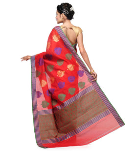 Red Chanderi Cotton Banarasi Saree