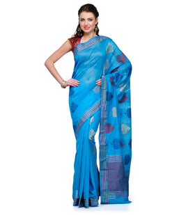 Dark Blue Chanderi Cotton Banarasi Saree