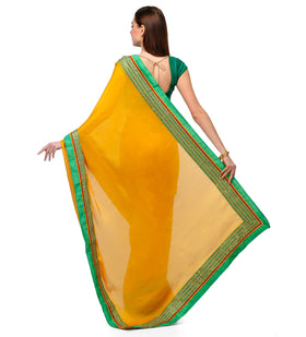 Mustard Faux Crepe Saree