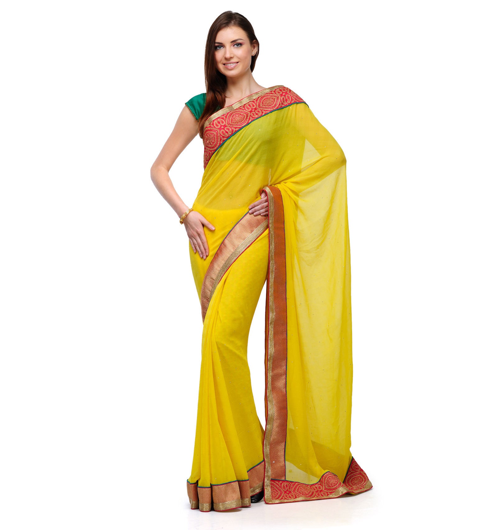 Yellow Marvel Chiffon Saree