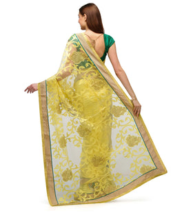 Lemon Tissue and Faux Georgette Half & Half Saree