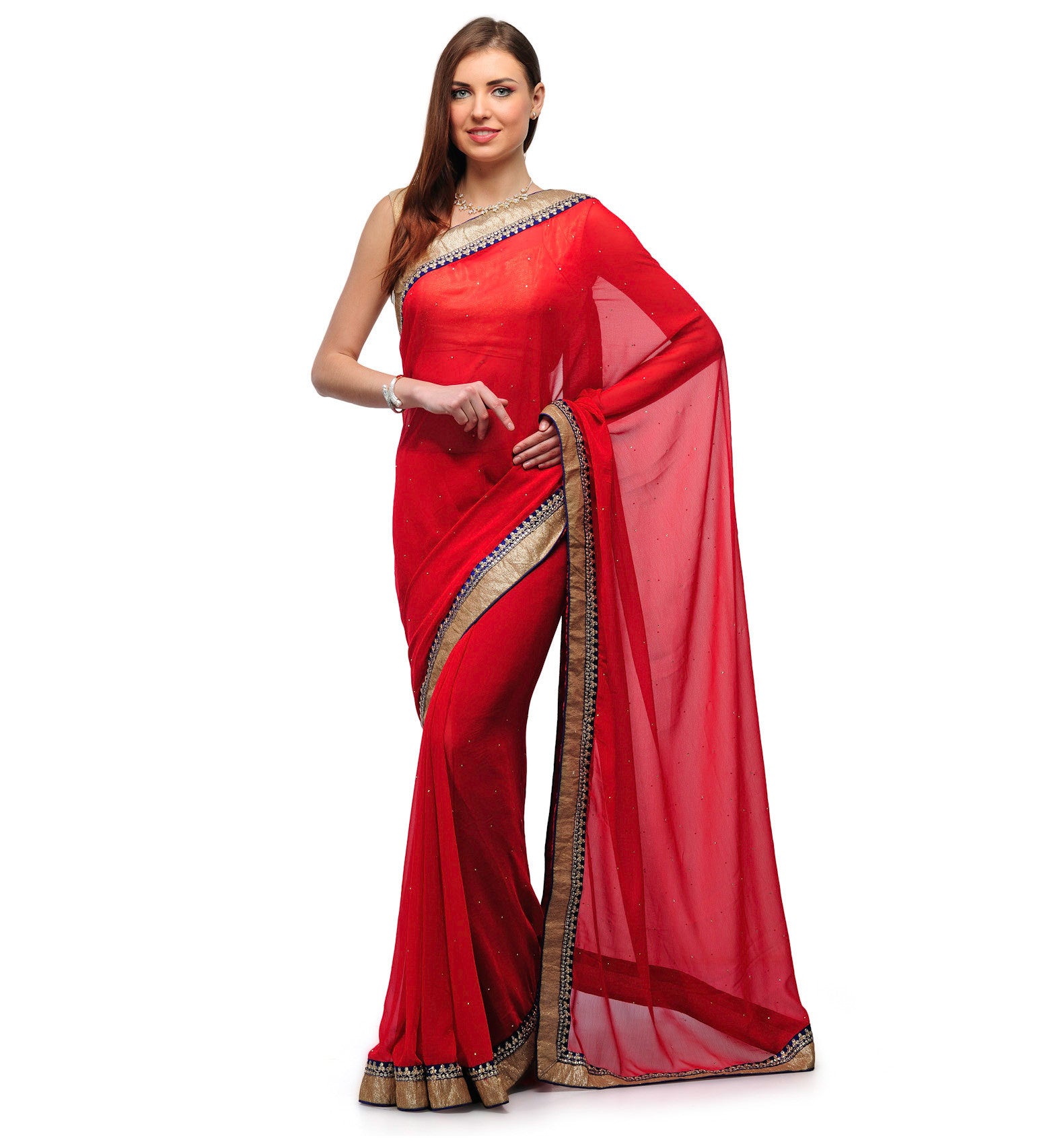 Red Faux Chiffon Saree