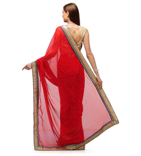 Red Faux Chiffon Saree