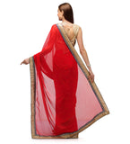 Red Faux Chiffon Saree