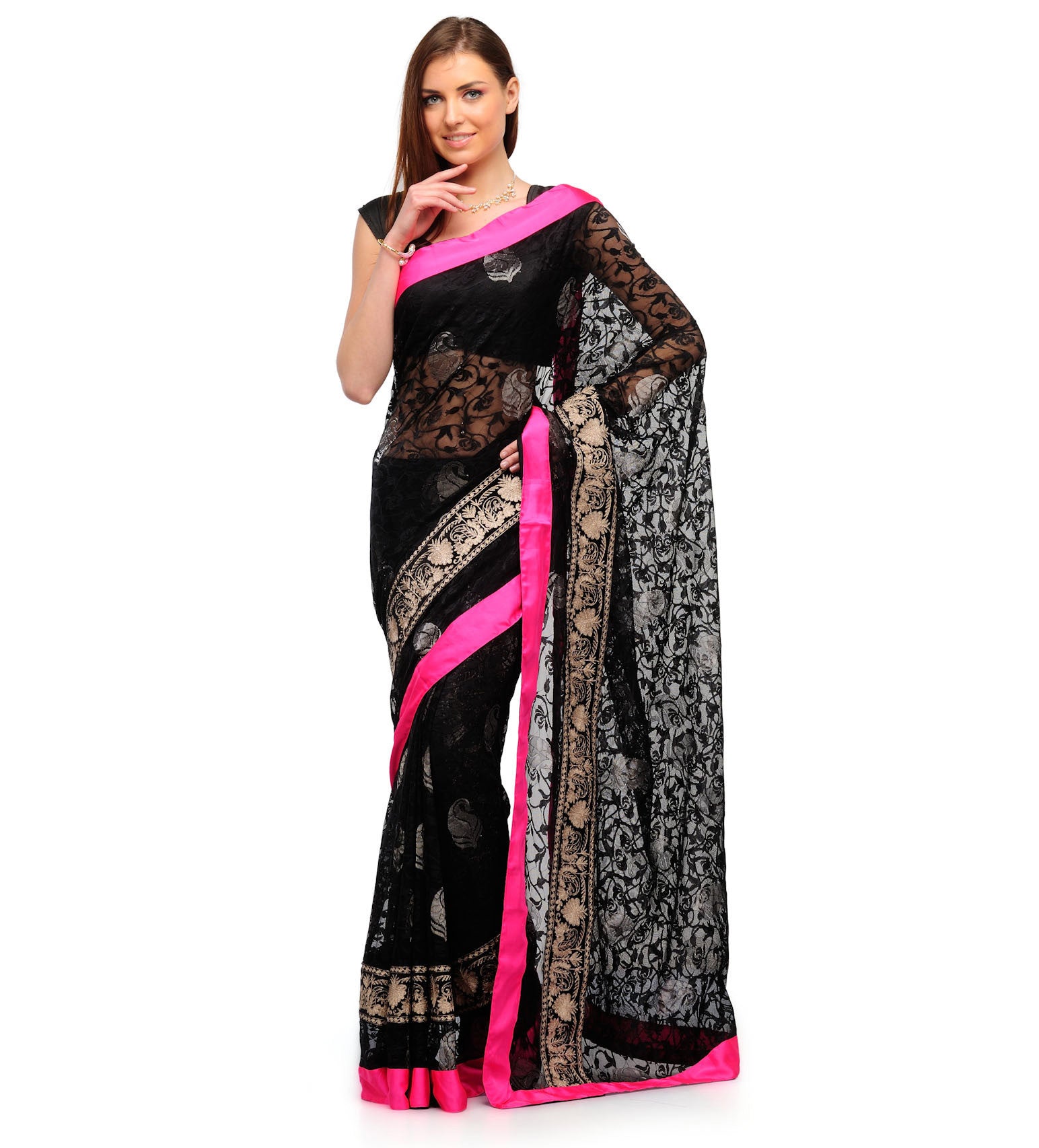 Black Net Saree