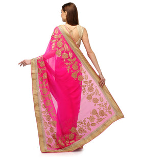 Dark Pink Faux Georgette Saree